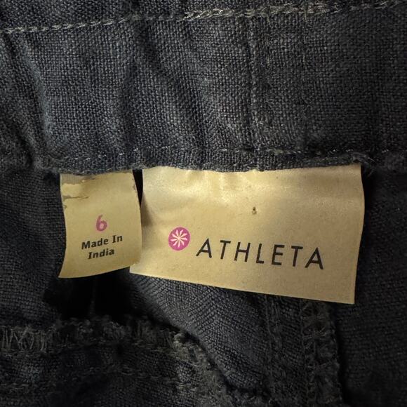 Athleta SZ 6 Lakeside Linen Pants Pull-On Pocket Wide Leg Drawstring Flint Grey - Picture 6 of 8